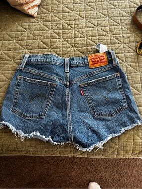 Levi's Dark Blue Denim Cutoff Shorts with Frayed Hem